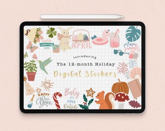 Yearly holiday Goodnote stickers seasonal digital planner stickers| words stickers|winter planner stickers| Christmas stickers| ipad sticker