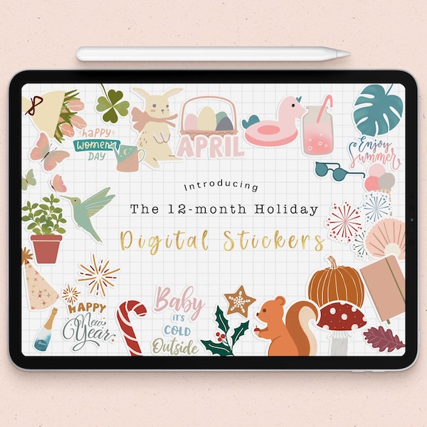 Yearly holiday Goodnote stickers seasonal digital planner stickers| words stickers|winter planner stickers| Christmas stickers| ipad sticker