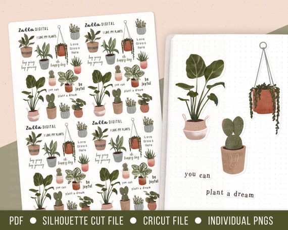 Potted Plants Printable Planner Stickers Cute Digital Stickers