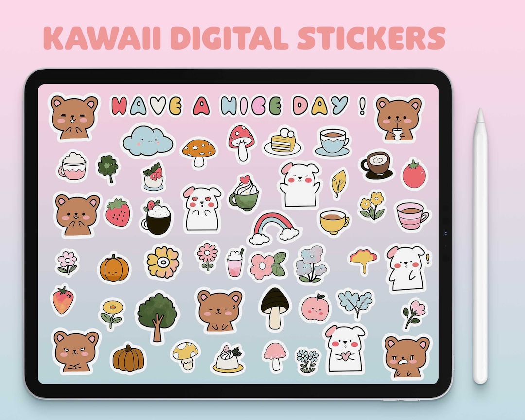 Cute Goodnotes Stickers Kawaii Digital Stickers Bear Emoji Etsy
