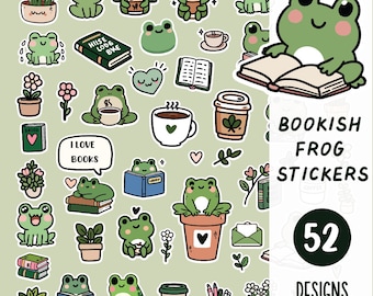 Bookish frog digital stickers | book lover goodnotes stickers | emoji stickers | coffee | cottagecore | | cute | kawaii |clip art| noteshelf