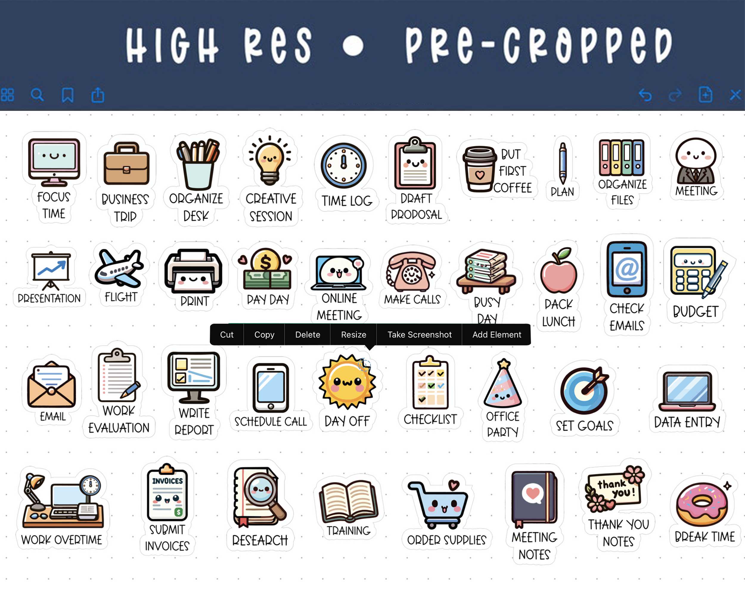 Office Work Icon Goodnotes Stickers | Notability Digital Stickers ...
