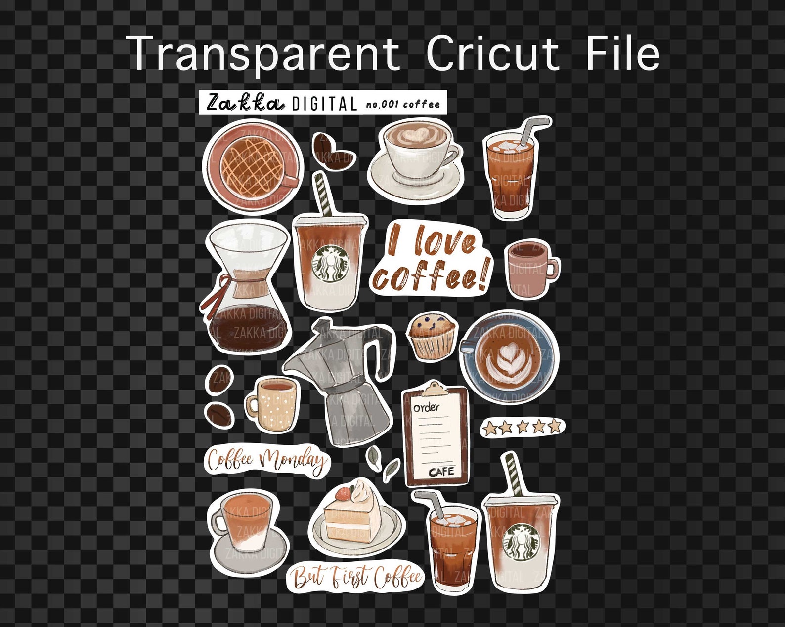 coffee stickers printable pdf aesthetic digital stickers etsy