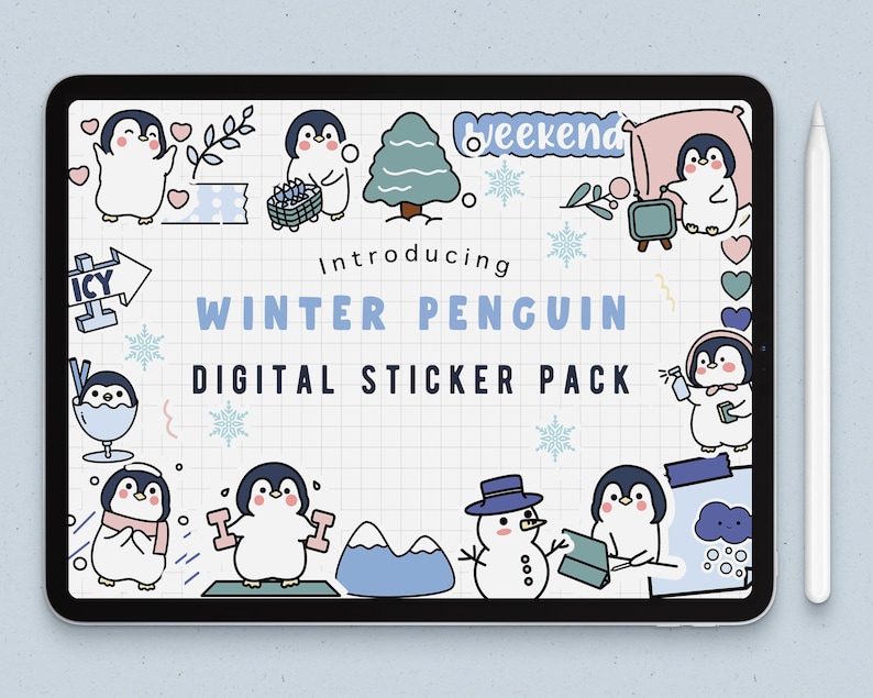 Winter Penguin Goodnotes Stickers | Kawaii Digital Sticker Pack Penguin ...