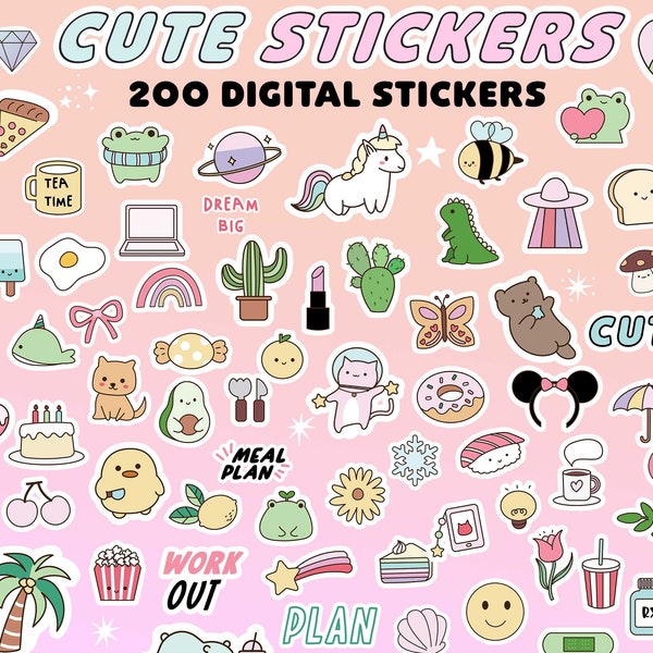 Cute Digital Stickers | kawaii Goodnotes stickers | frog | anime| work | life | everyday | unicorn | drinks | house | flower | activity