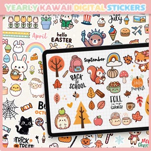 Monthly holiday Goodnotes stickers | cute digital note stickers | fall | October | kawaii| animal| | sticker bundle | Christmas