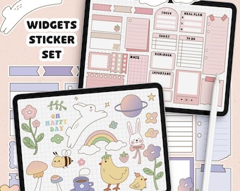 Widget digital stickers | Functional goodnotes stickers | pastel color | cute | rainbow | bunny | ipad stickers | notability | PNG