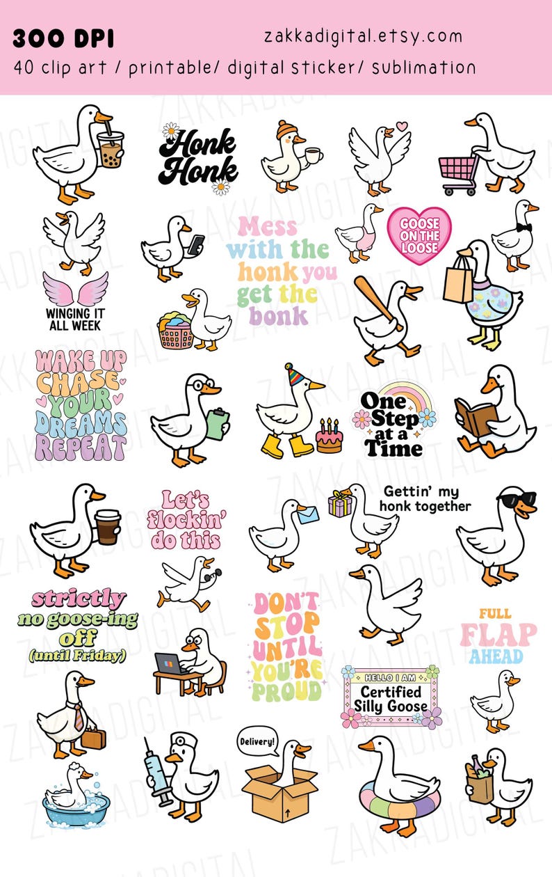 Digitalt klistermärke med fåniga gås, Goodnotes, PNG-clipart, utskrivbara, stansade klistermärken, scrapbooking, rolig sublimeringsdesign, nedladdning, Cricut bild 2