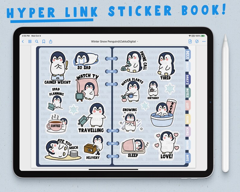 Winter Penguin Goodnotes Stickers | Kawaii Digital Sticker Pack Penguin ...