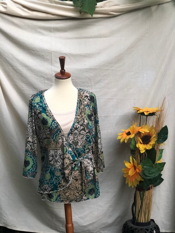 Green Swirl Wrap Top
