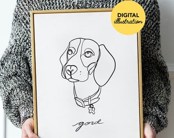 Desenho de linha de animal de estimação personalizado, retrato de animal de estimação de linha única, retrato digital, arte digital imprimível, ilustração digital, arte vetorial