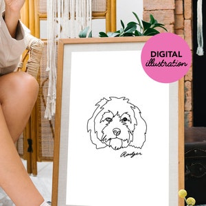 Anpassad linjeteckning av husdjur, porträtt av husdjur med en linje, digitalt porträtt, utskrivbar digital konst, digital illustration, vektorkonst bild 3