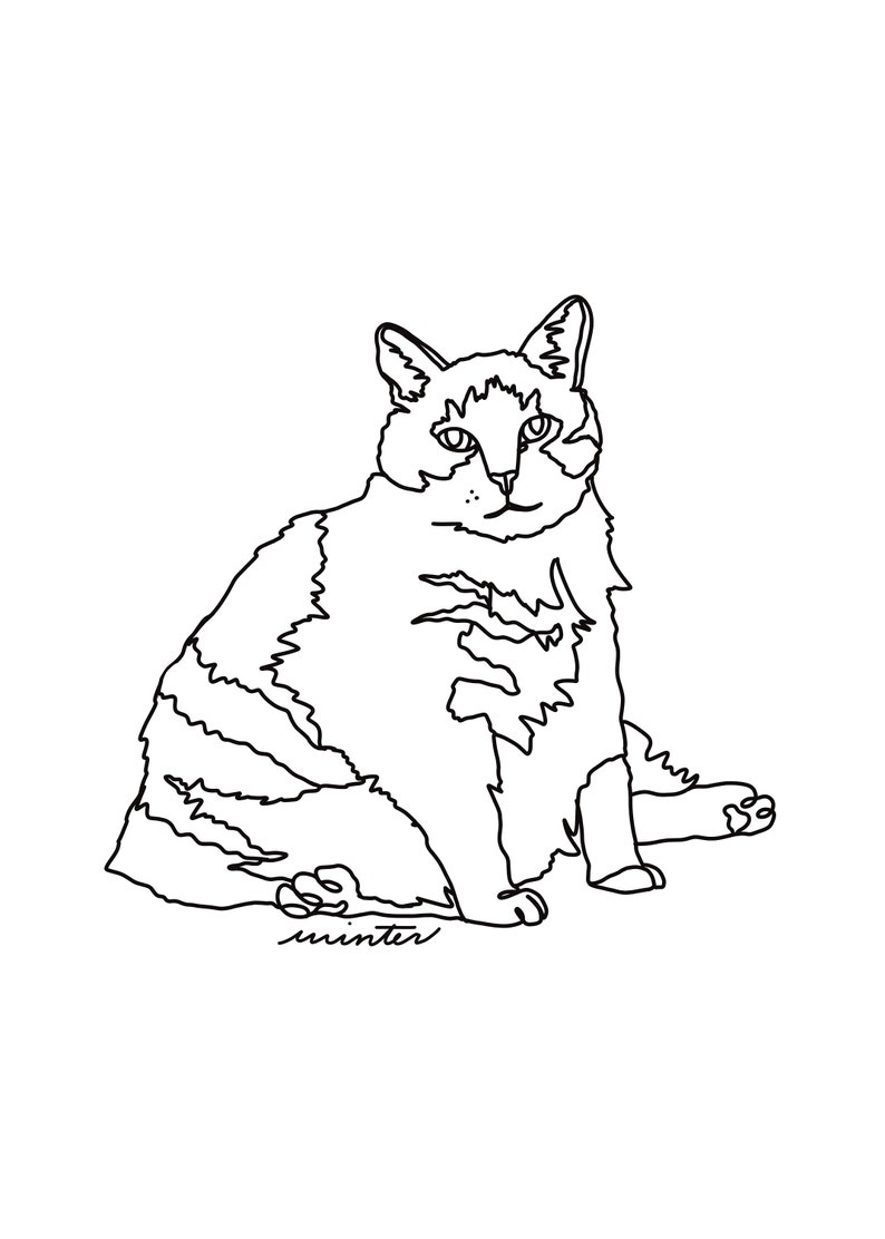 Anpassad linjeteckning av husdjur, porträtt av husdjur med en linje, digitalt porträtt, utskrivbar digital konst, digital illustration, vektorkonst bild 6