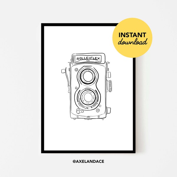 ROLLEIFLEX Camera Print, Line Drawing Print, Vintage Camera Print, Film Camera Wall Art – Digital Download