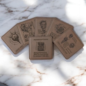 Set of 6 Necronomicon Coasters | Leatherette Horror Decor Inspired by Evil Dead & Lovecraft