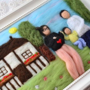 Custom made needle felted family portrait, wool peronalised gift, waldorf style illustration portrait, pregnancy announcement to husband image 5