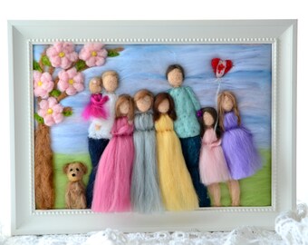 Custom family portrait, Waldorf family portrait, pet lover, portrait of family, gift for mum, Anniversary gift, needle felt, pet portrait