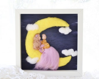 Mother and daughter personalised gift, wool family portrait, mother and daughter wall art