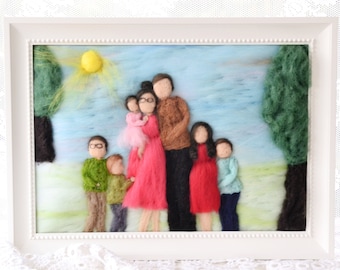 Mother's day custom made needle felted wool family portrait, waldorf style wool decor, gift for parents