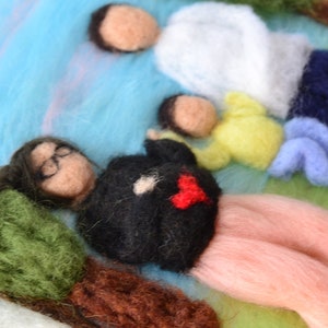 Custom made needle felted family portrait, wool peronalised gift, waldorf style illustration portrait, pregnancy announcement to husband image 6