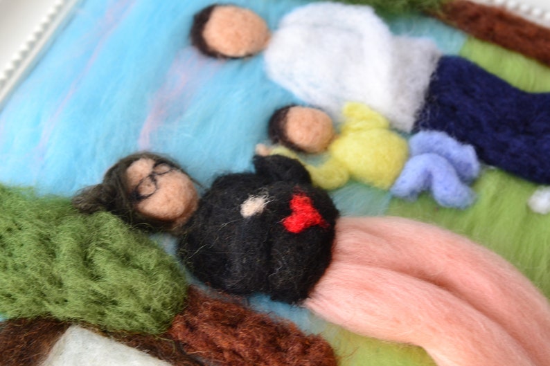 Custom made needle felted family portrait, wool peronalised gift, waldorf style illustration portrait, pregnancy announcement to husband image 6