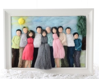 Needle felted custom wool family portrait, custom portrait, handmade embroidery couple portrait hoop art