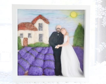 Felted wool family portrait, lavender lovers gift, wool wedding anniversary, waldorf style