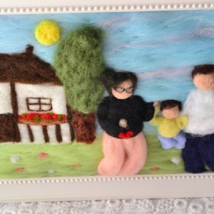 Custom made needle felted family portrait, wool peronalised gift, waldorf style illustration portrait, pregnancy announcement to husband image 2