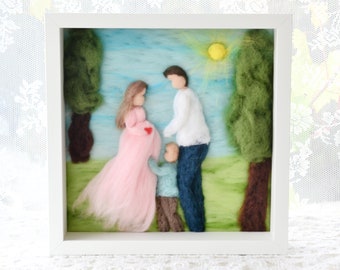 Personalized needle felted portrait, pregnancy announcement gift, waldorf decor