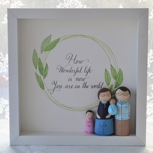 CUSTOM made peg dolls - parents + baby, Mama, Papa & new baby peg set, baby shower cake toppers, first Mother’s Day gift