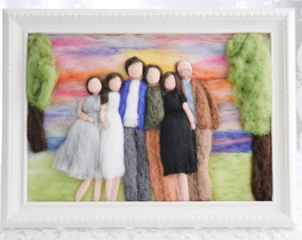 Personalized family reunion gift, custom made felted family portrait, waldorf wool decor