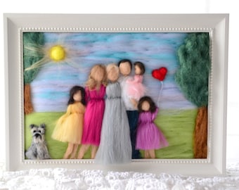 Custom family portrait, Waldorf family portrait, pet lover, portrait of family, gift for mum, Anniversary gift, needle felt, pet portrait