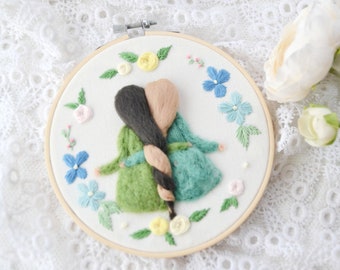 Embroidered design, felted wool family portrait, best friend thanksgiving gift, mother's day embroidered gift