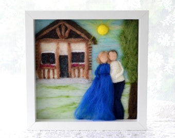 Custom needle felted family portrait, felted wool decor, walorf felt frame style, 25th wedding anniversary gift