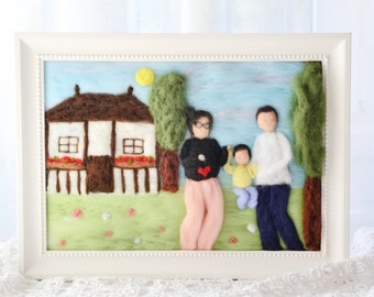Handgefilztes Familienportrait, Handgefilztes Familienportrait aus Wolle, Geschenk zur Schwangerschaft, Geschenk zur Schwangerschaft