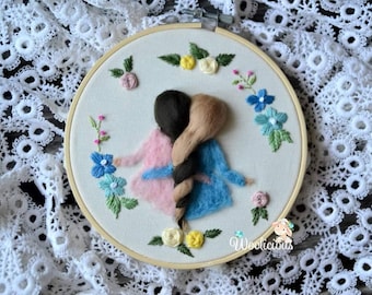 Needle felted custom wool family portrait, custom embroidery portrait, handmade embroidery couple portrait hoop art, best friend gift