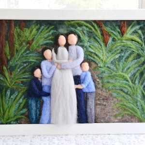 Felted portrait made from picture, custom family illustration, needle felted wool paint, 7th wedding anniversary