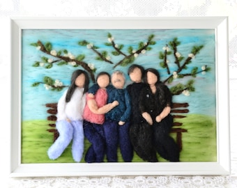Grandparents needle felted wool family portrait, waldorf family portrait