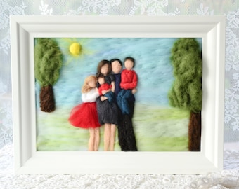 Custom needle felted family portrait, waldorf illustration, waldorf family portrait