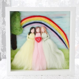Custom made best friend birthday gift, needle felted wool portrait, rainbow lovers gift