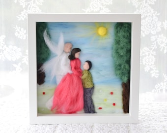 Needle felted wool family portrait, memorial gift, never forgoten, custom loss of father heartwarming gift