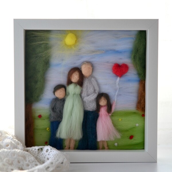 Custom family portrait, Waldorf family portrait, couple portrait, portrait of family, gift for mum, Anniversary gift, needle felt