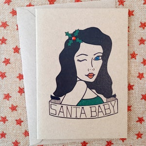 Santa Baby - Christmas Cards -  Christmas Card for Her - Christmas Card for Him - Christmas Pin Up - Burlesque - Rockabilly Christmas