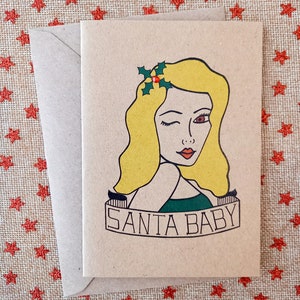 Santa Baby - Christmas Cards -  Christmas Card for Her - Christmas Card for Him - Christmas Pin Up - Burlesque - Rockabilly Christmas