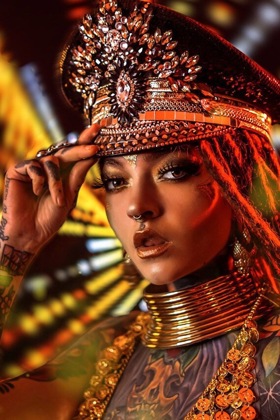 Gold and Silver Burning-man Captain Hat 