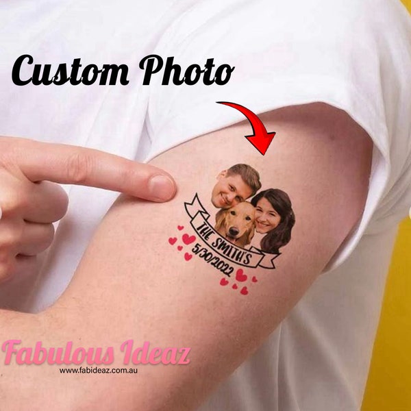 Favores de tatuaje temporal de cara de aniversario de hito de pareja hechos a medida - Tatuaje de cabeza de favor de fiesta de boda de compromiso - Regalo de tatuaje de baby shower