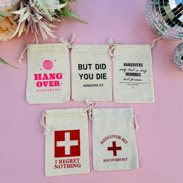 10x Bachelorette Party Bags - I Regret Nothing Hangover Kit Bags - Hangover Recovery Kit - Bachelorette Party Bags - Hen Party Bags