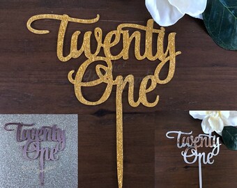 Twenty One 21st Birthday Acrylic Cake Topper Gold & Silver Happy Birthday Cake Toppers Cake Decorations Birthday Cake Decor