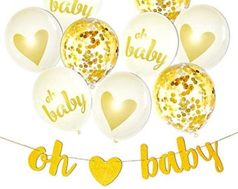 oh baby gold confetti balloons