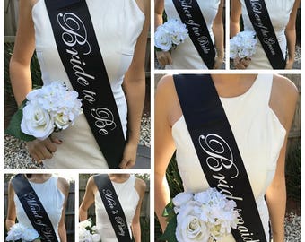 BLACK WHITE Hens Sash - Hen Sash - Bride To Be Sash - Bridal Shower - Engagement- Hen Party- Bachelorette - Bride- Bridesmaid - Team Bride